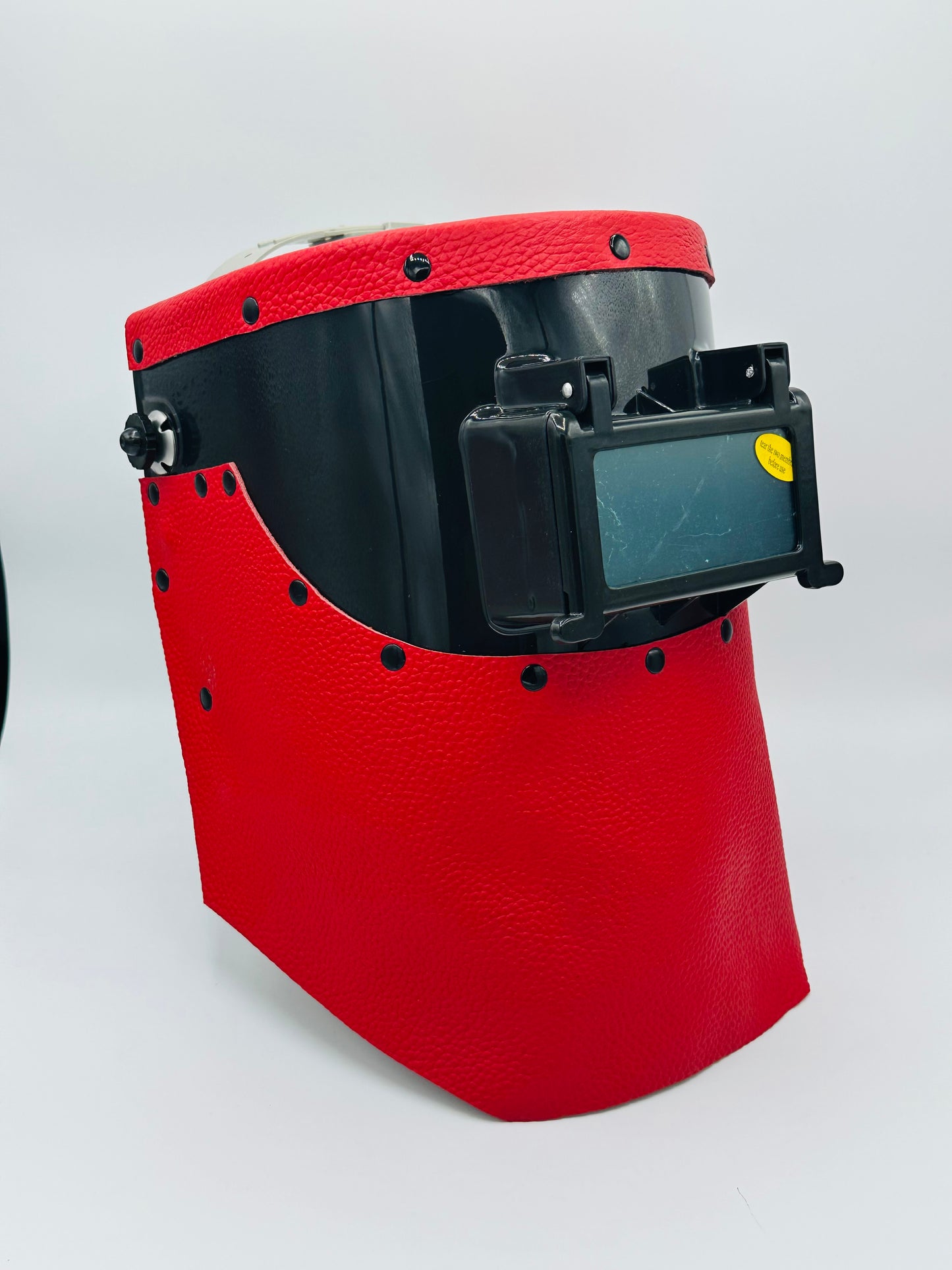 Apex Custom Black Welding Hood with Red Leather