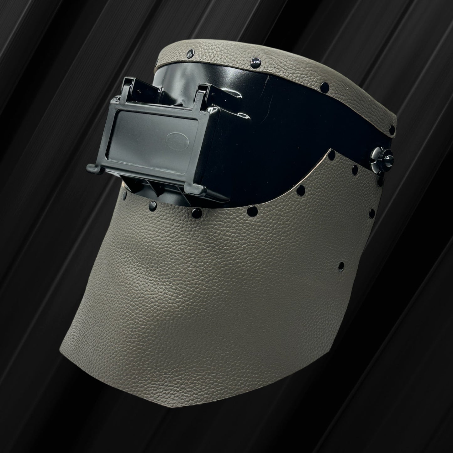 Apex Custom Black Welding Hood with Grey Leather